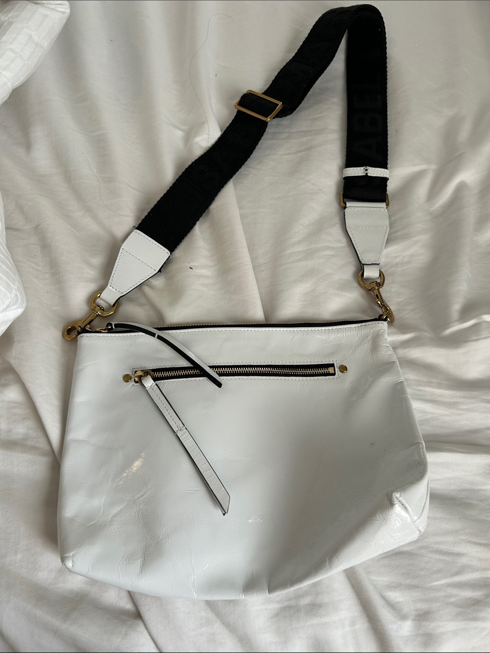 Isabel Marant White Crossbody Bag with Black Strap